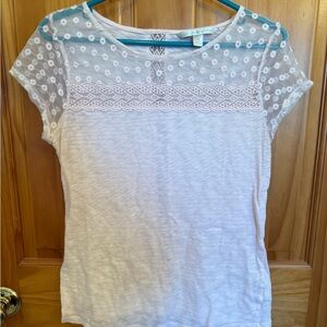 LC Lauren Conrad Light Pink Lace Accent Cap Sleeve Top